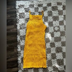 SHEIN Yellow Sleeveless Smocked Midi Dress